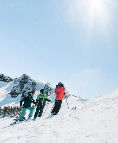 Family skiing in Kirkwood, CA.