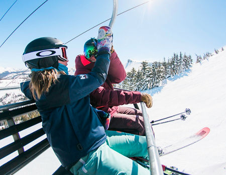Family skiing in Kirkwood, CA.