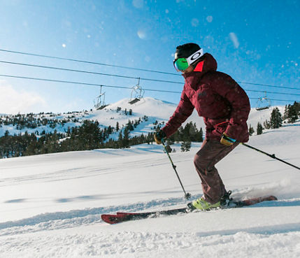 Family skiing in Kirkwood, CA.