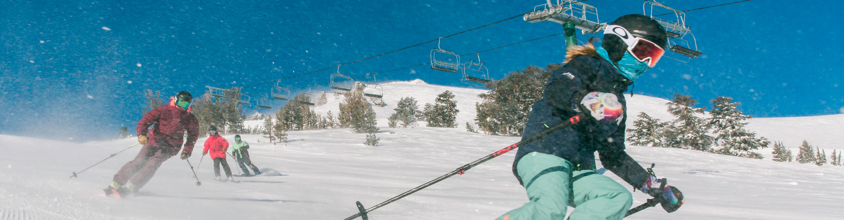 Family skiing in Kirkwood, CA.