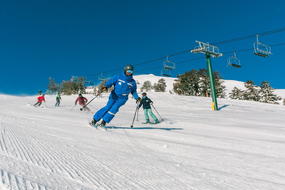 Family skiing in Kirkwood, CA.