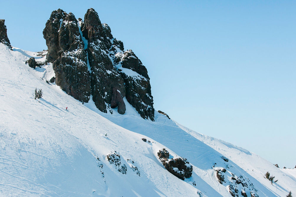 Family skiing in Kirkwood, CA.