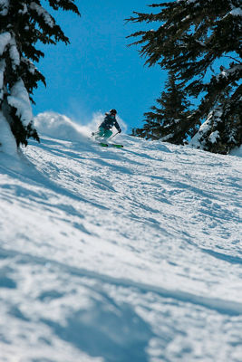 Family skiing in Kirkwood, CA.