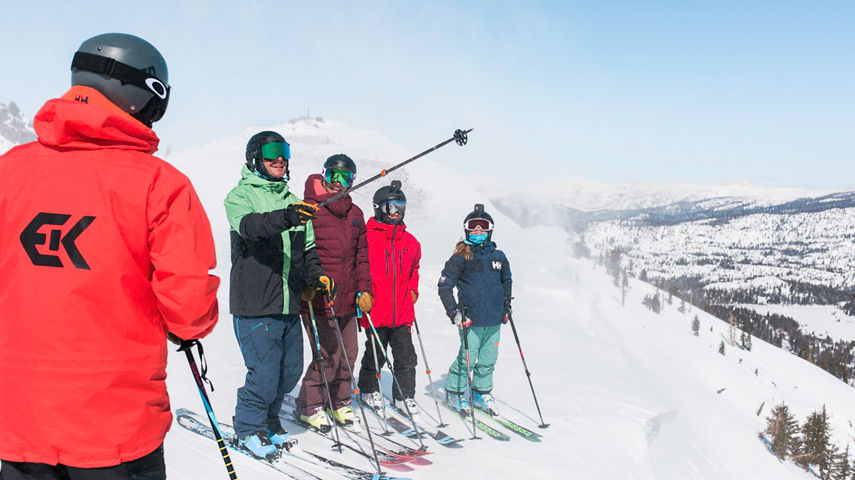 Family skiing in Kirkwood, CA.