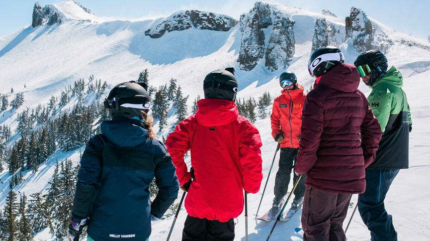 Family skiing in Kirkwood, CA.