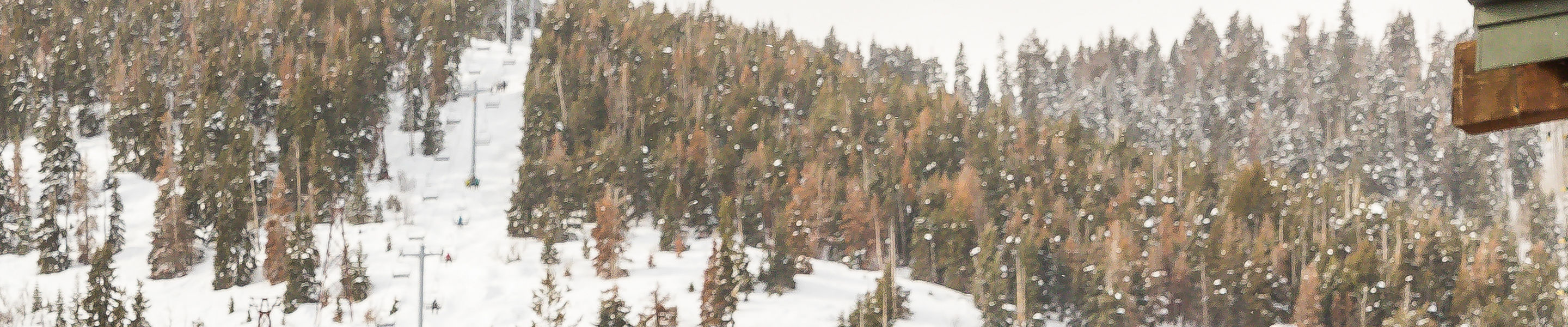 Family walking on town bridge to go skiing at Park City