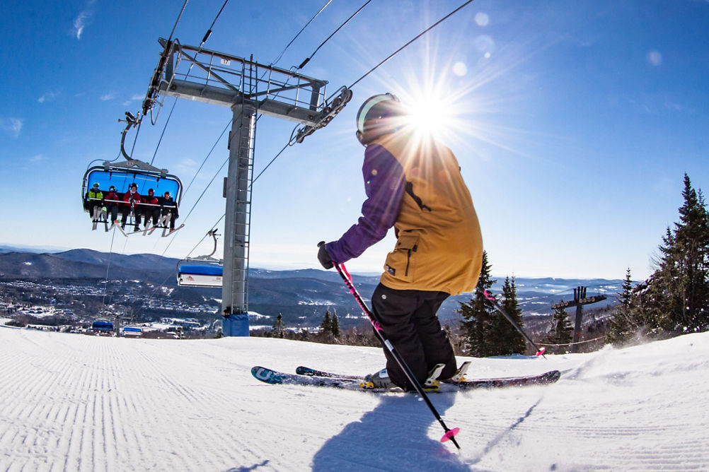 Skier Makes Turns Under the Chairlift at Mount Snow