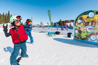 Family learning to ski in Kirkwood, CA.