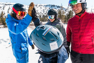 Family learning to ski in Kirkwood, CA.