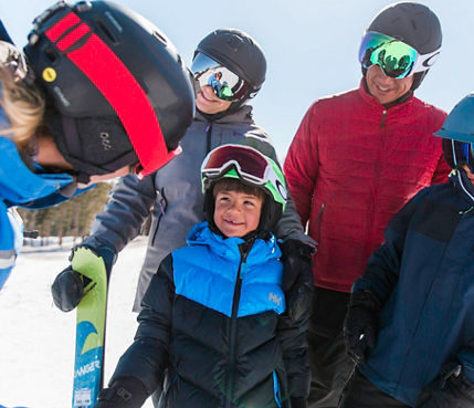 Family learning to ski in Kirkwood, CA.