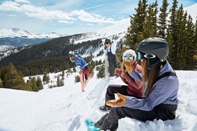 Friends enjoy spring riding at Breck