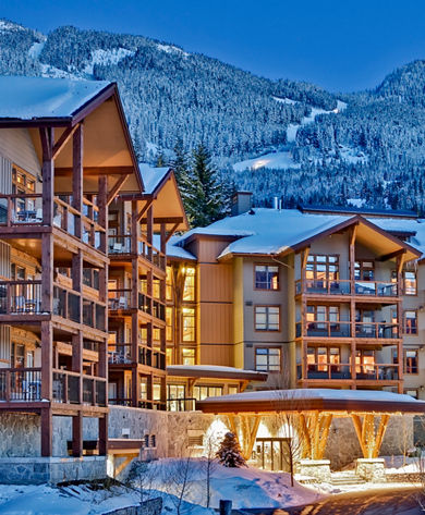Exterior of a Snow Covered Evolution Condo Building at Whistler Blackcomb Mountain Resort