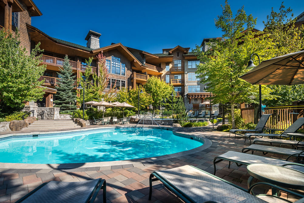 Outdoor Pool at Condo on Sunny Day at Whistler Blackcomb Mountain Resort