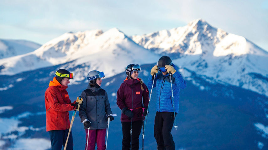 Friends preparing to ski the Back Bowls in Vail, CO.