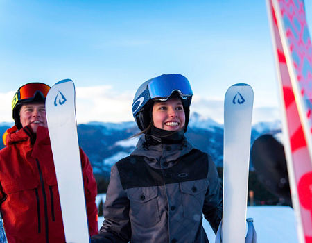 Friends preparing to ski the Back Bowls in Vail, CO.