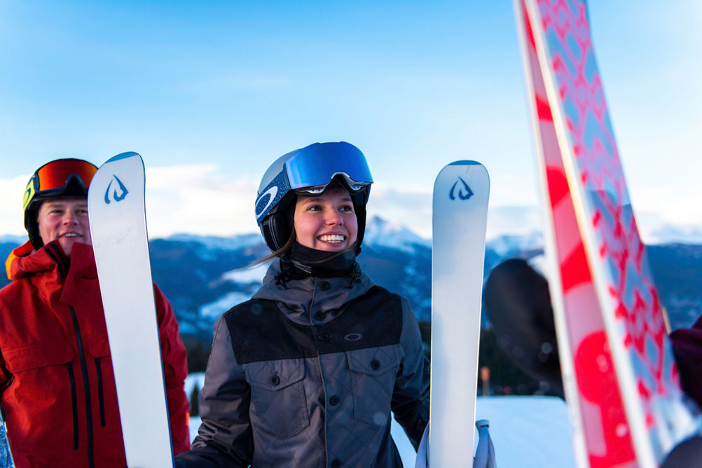 Friends preparing to ski the Back Bowls in Vail, CO.