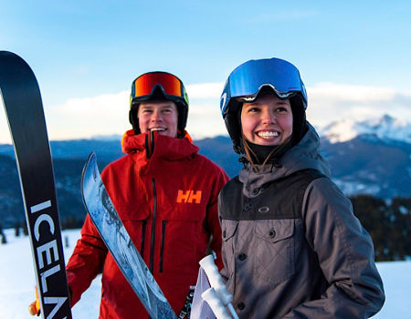 Friends preparing to ski the Back Bowls in Vail, CO.