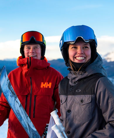 Friends preparing to ski the Back Bowls in Vail, CO.