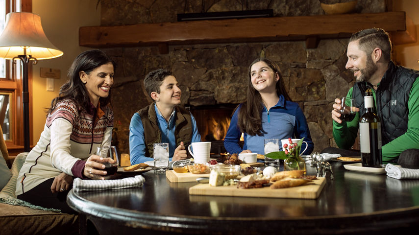 Family Enjoys Snacks at Bear Paw Lodge in Beaver Creek, CO