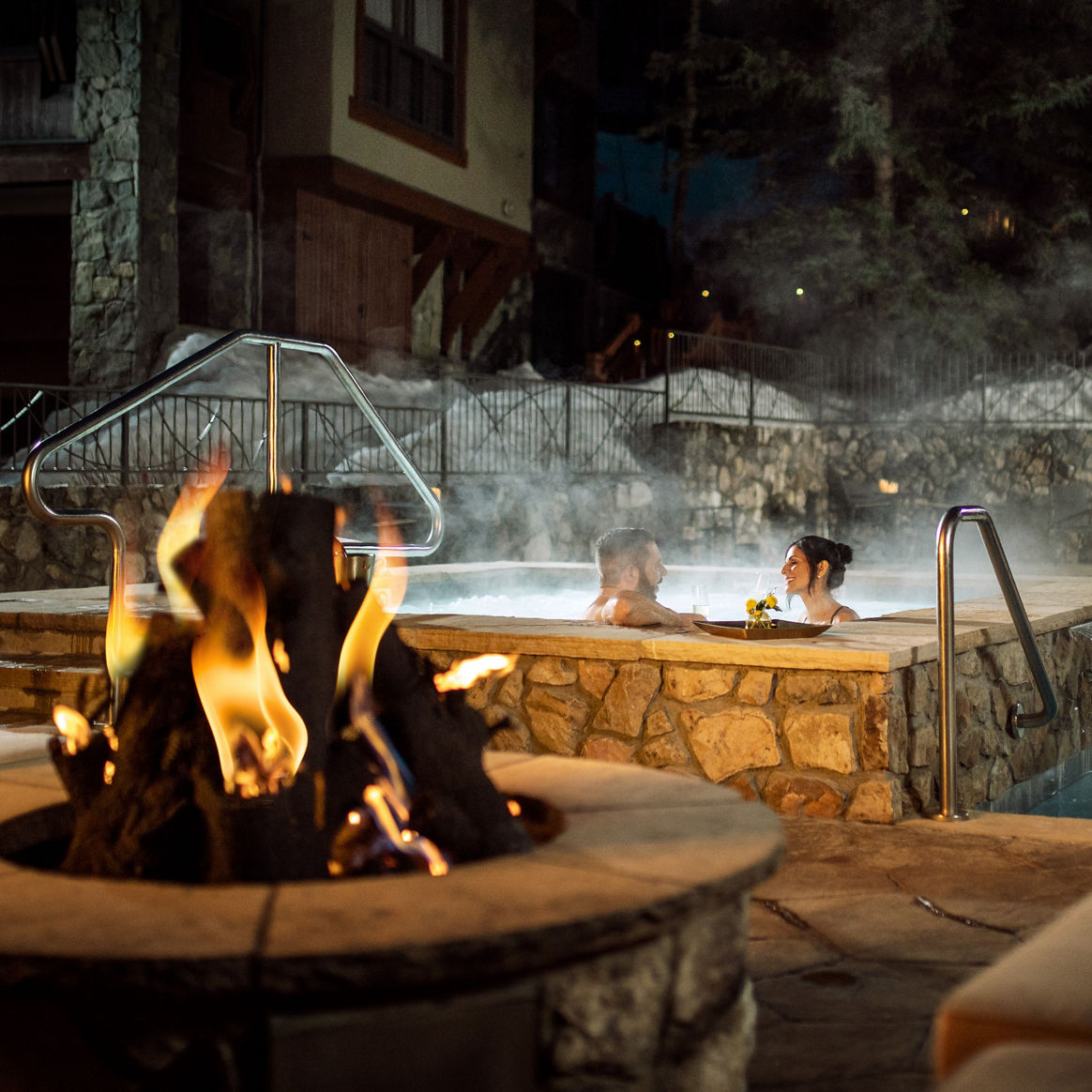 Couple Enjoys the Hot Tub at the Osprey in Beaver Creek, CO