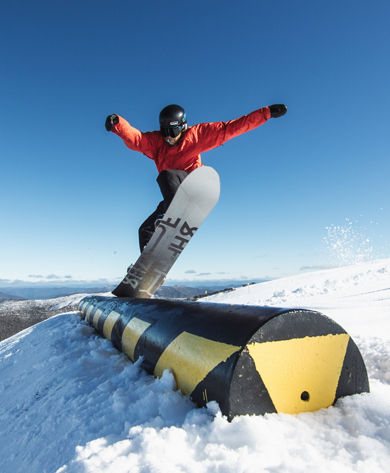  A snowboarder does tricks at the terrain park at Heavenly Valley at Hotham