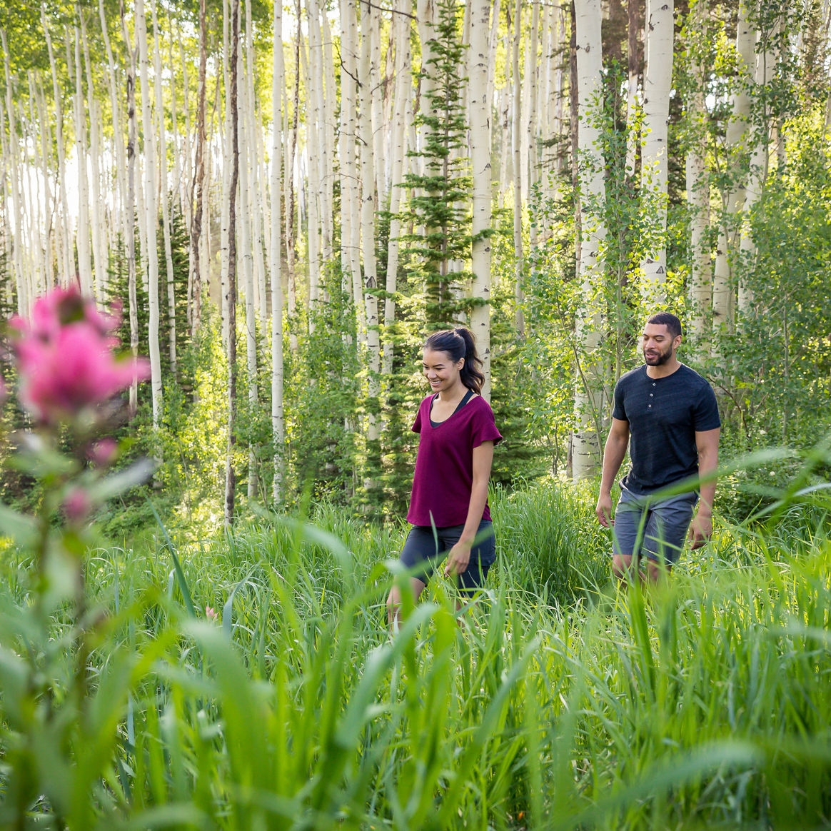 Friends hiking during a summer afternoon at Park City