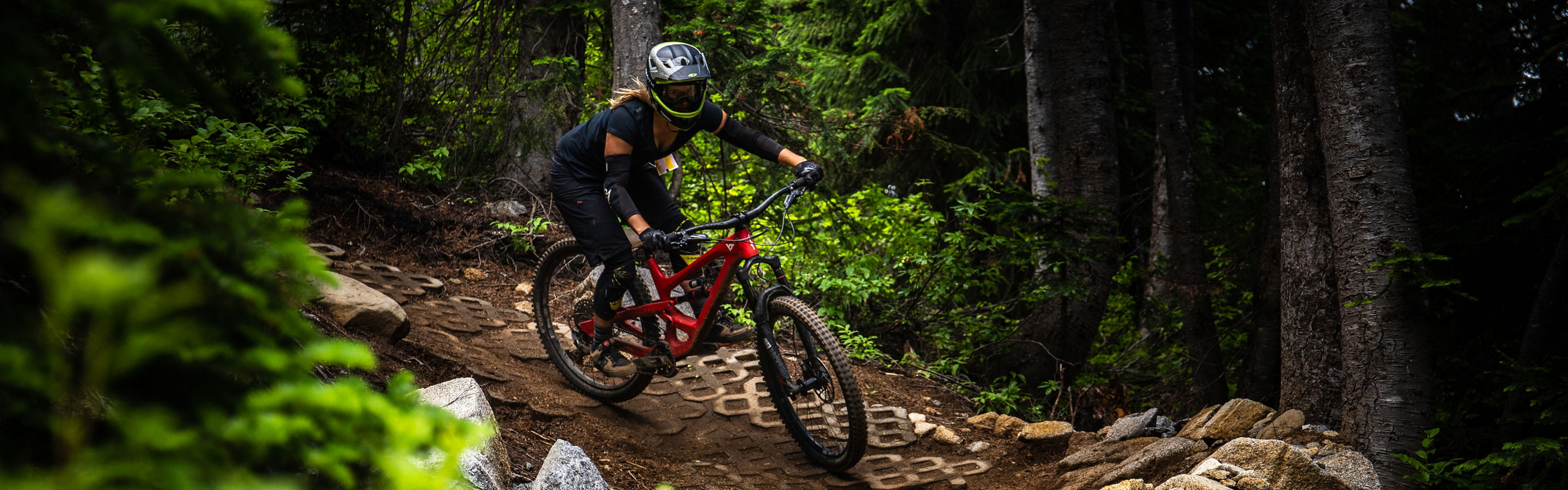 Summer Bike Turn Female Rider at Stevens Pass