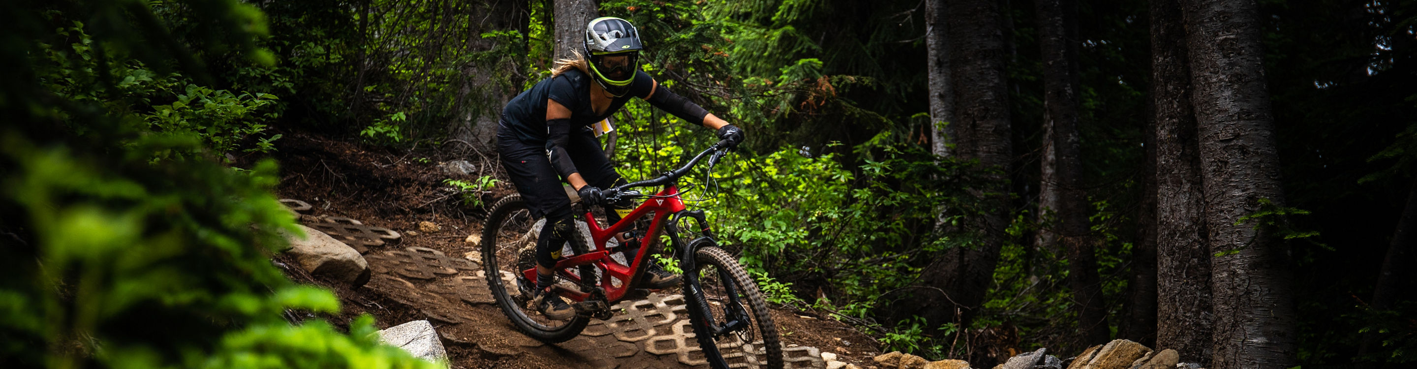 Summer Bike Turn Female Rider at Stevens Pass