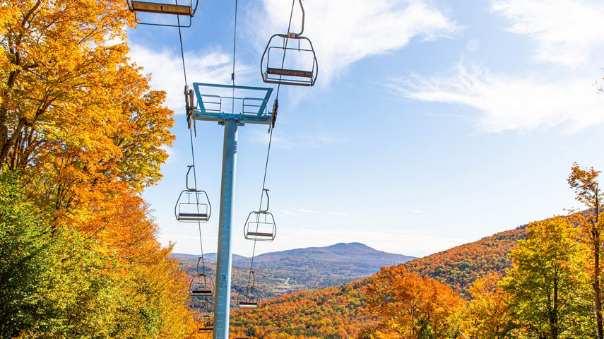 View of Fall Colors and a Chairlift at Hunter Mountain