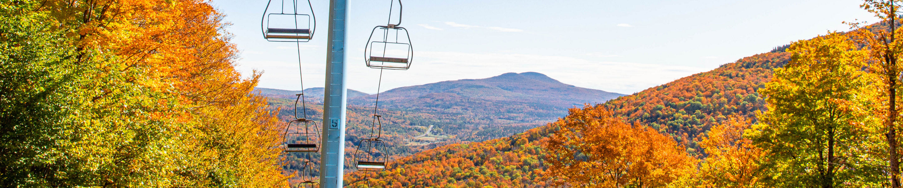 View of Fall Colors and a Chairlift at Hunter Mountain