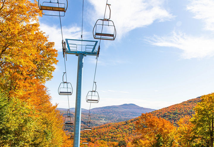 View of Fall Colors and a Chairlift at Hunter Mountain