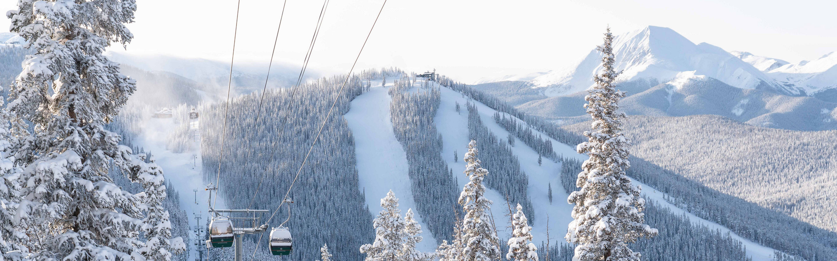 Scenic views with blue skies after fresh snowfall in Keystone, CO.