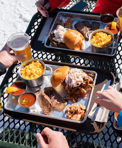Friends enjoy lunch at Labonte's BBQ in Keystone, CO.