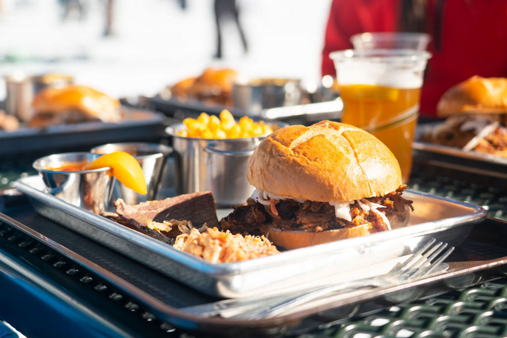 Friends enjoy lunch at Labonte's BBQ in Keystone, CO.