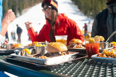 Friends enjoy lunch at Labonte's BBQ in Keystone, CO.