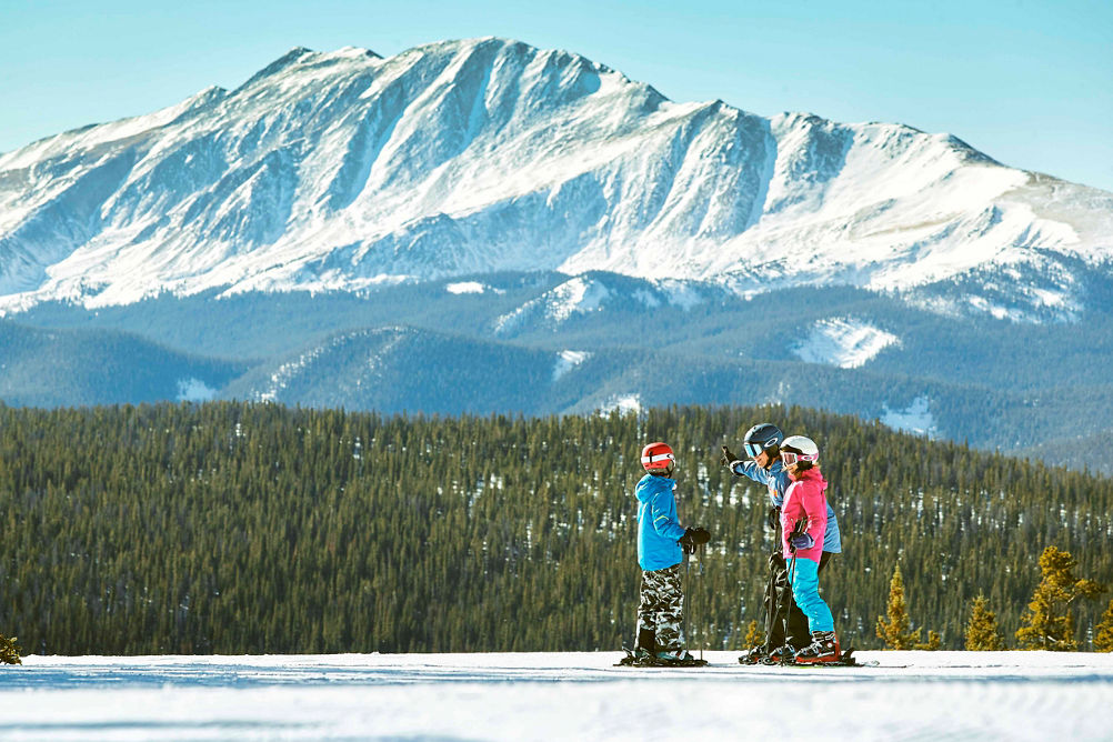 Family enjoys groomed run Schoolmarm at Keystone, CO.