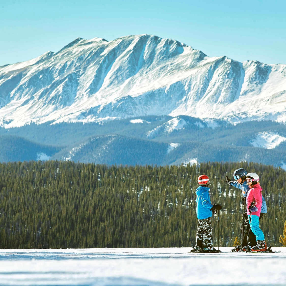 Family enjoys groomed run Schoolmarm at Keystone, CO.