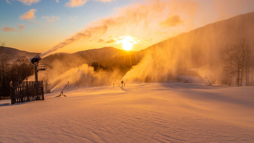 Scenic Sunrise View of Snowmaking at Hunter Mountain