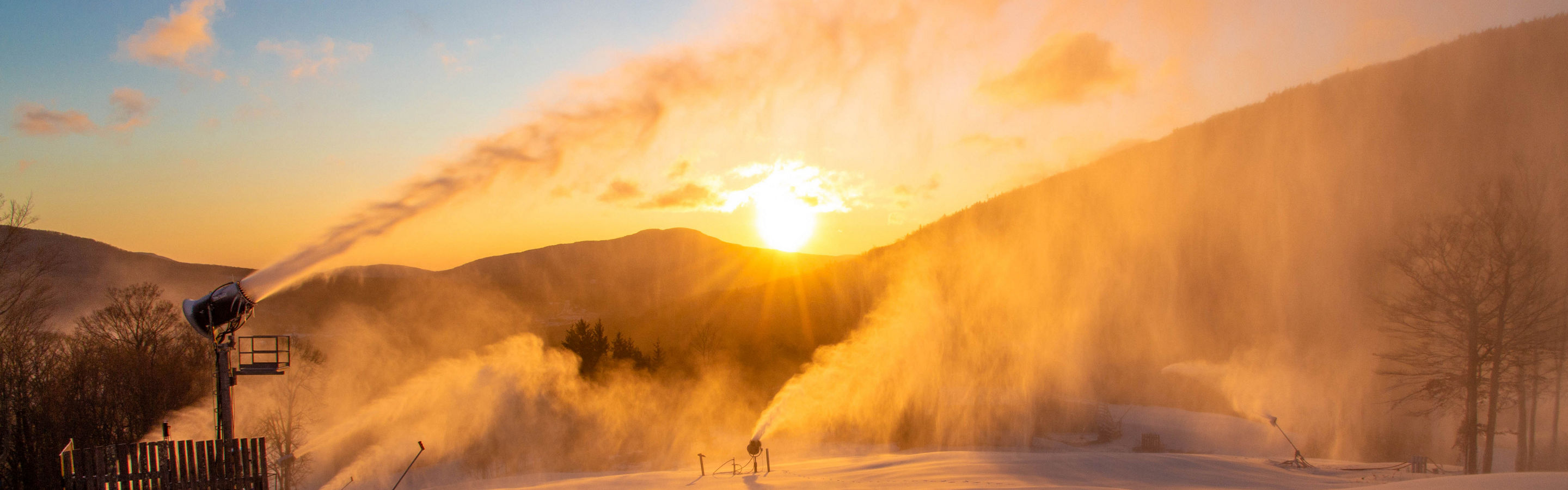 Scenic Sunrise View of Snowmaking at Hunter Mountain