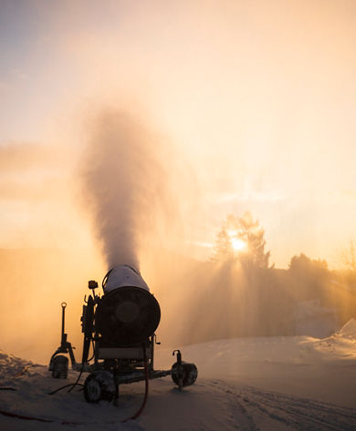 Snow Gun Makes Snow at Sunrise at Mount Snow