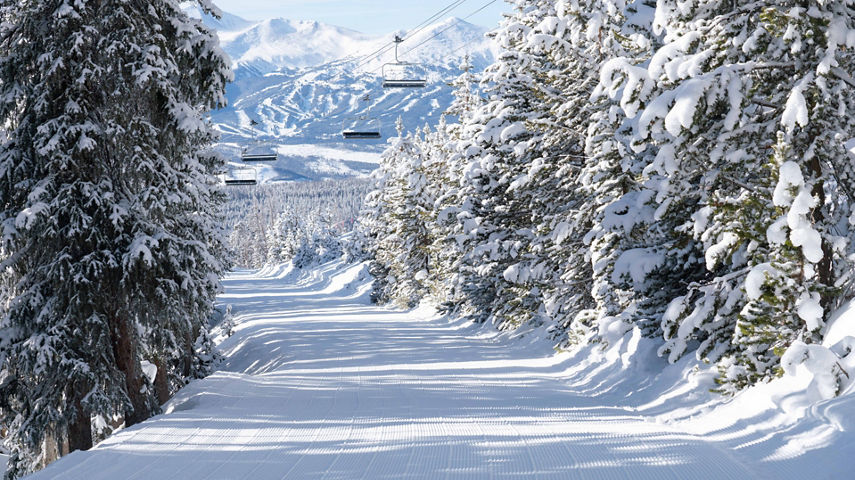 Scenic views with blue skies after fresh snowfall in Keystone, CO.