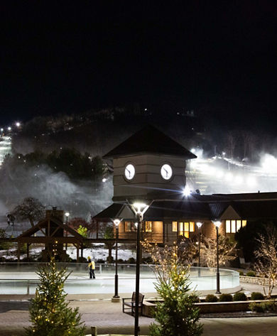 View of the Clocktower and Ice Rink at Liberty Mountain