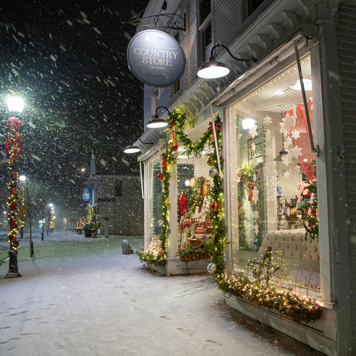 Downtown Stowe In Winter at Night