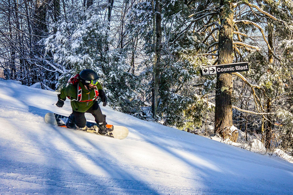 Snowboarder Rides Toward Cosmic Blast at Crotched Mountain