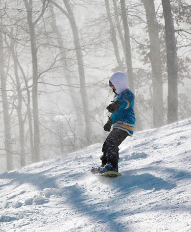 Snowboarder Rides Downhill at Hidden Valley