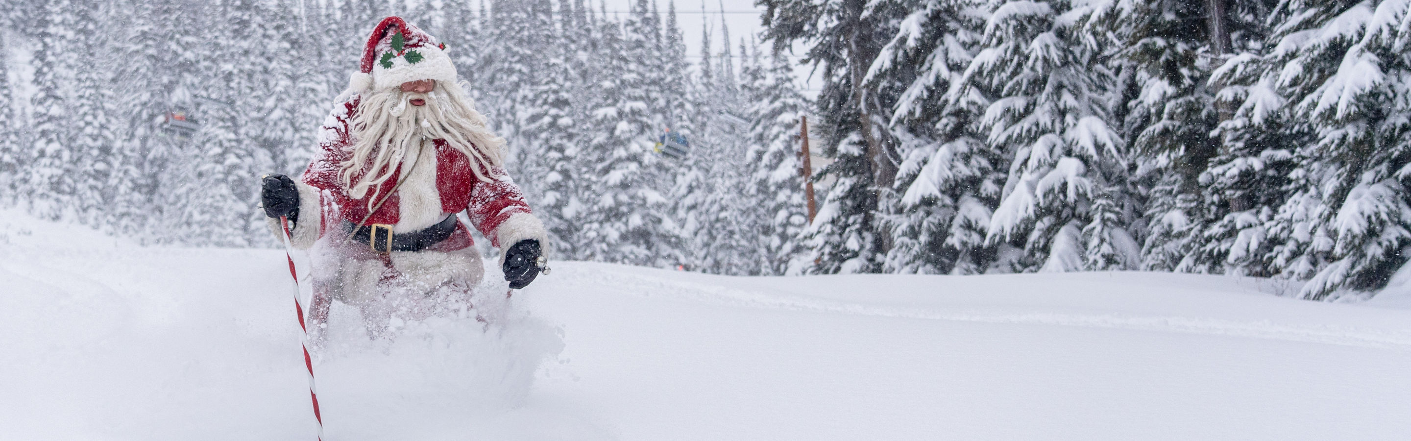 Santa skiing powder on Christmas