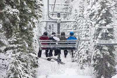 Guests Ride Up Village Express at Northstar California Resort