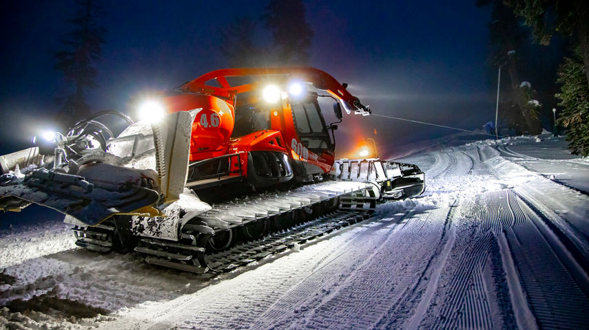 Winch Cat Grooms a Steep Run on Lookout Mountain at Northstar California
