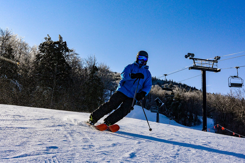 Skier Makes Turns Down Groomed Ski Run Crotched Mountain