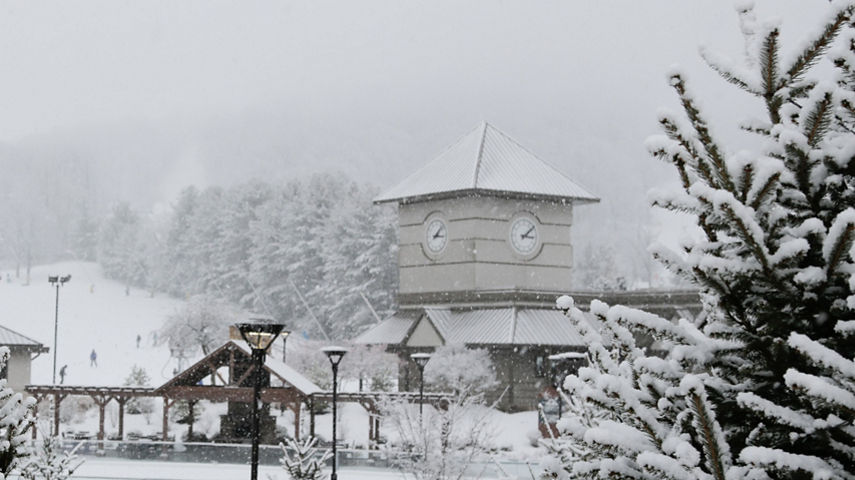 View of the Clocktower and Ice Rink at Liberty Mountain